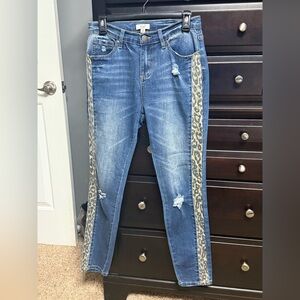 Easel Blue Jeans with Leopard Print Accents